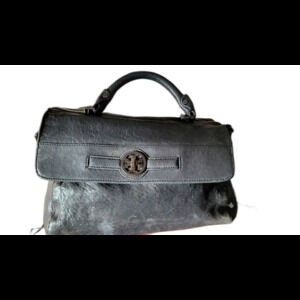 Tory Burch Audra Glazed Leather Black Satchel Bag